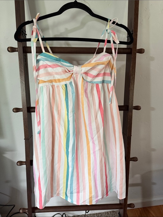 SHEIN Dresses & Skirts - SHEIN Pastel Rainbow Striped Tie-Shoulder Sundress
